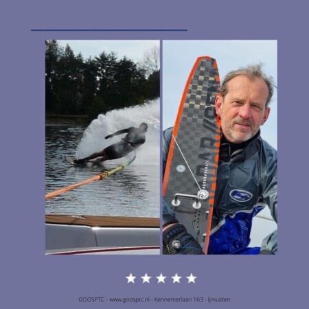 Jeffrey heeft zich vakkundig verdiept in het waterskiën!